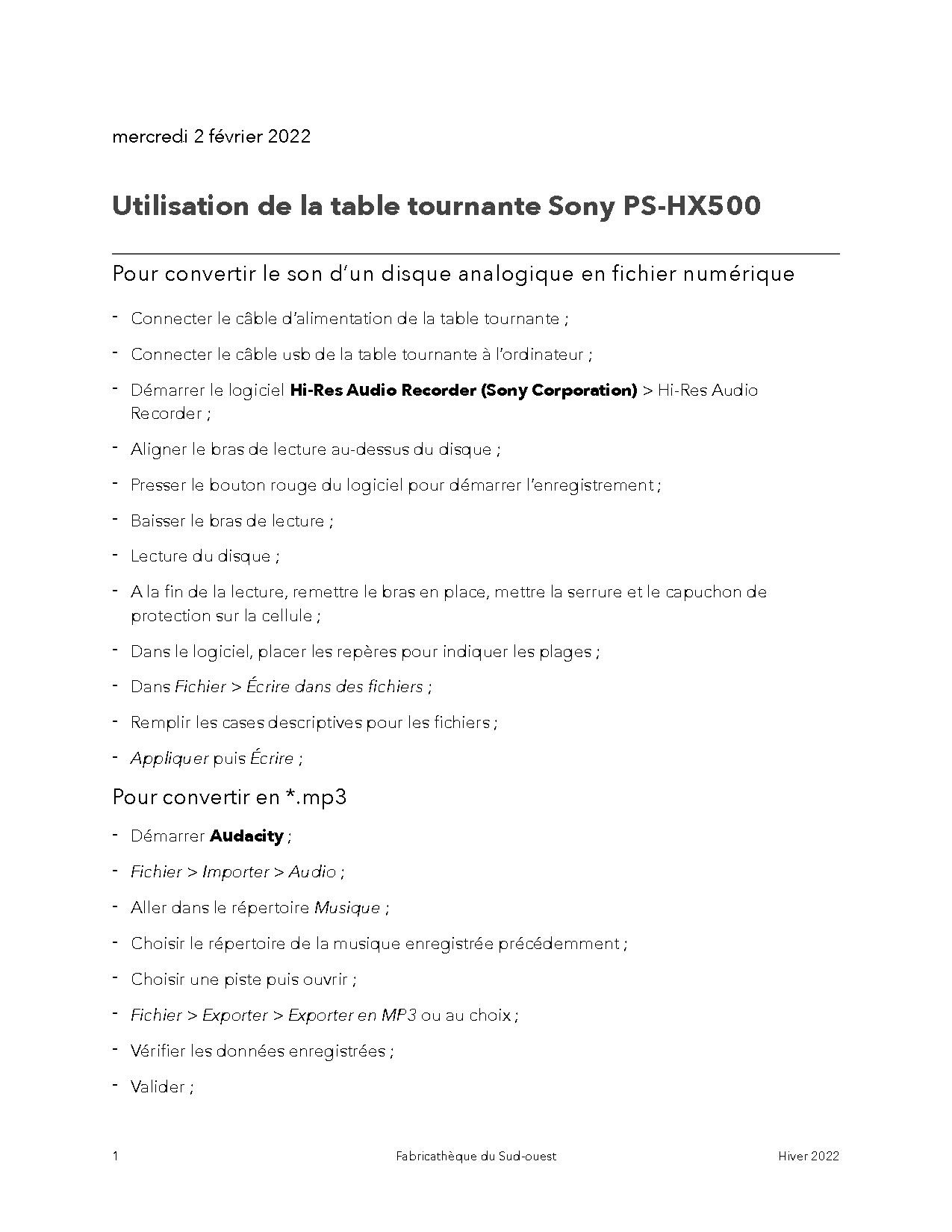 Guide utilisation Sony PS-HX500 par Fabricathèque du Sud-Ouest.pdf